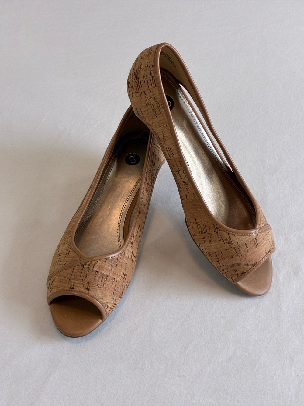 Dress Barn Cork-Textured Peep-Toe in Tan